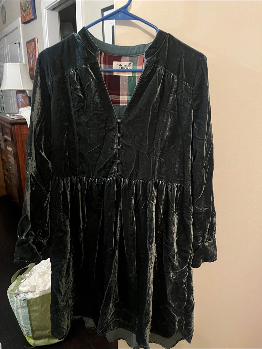 HOLDING HORSES Black Velvet Long Sleeve Dress